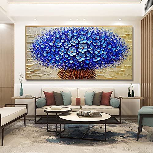 Tableau bleu Klein arbre de chance 120x240cm peint à la main pour mur