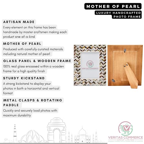 Veritas Commerce Group Handcrafted Mother of Pearl Photo Frame in Gold, Silver and White 6 x 4, 6x4 - Image 3