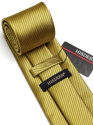 Image of HISDERN Stripe Tie Mens Ties with Pocket Square Set Classic 3.4'' Silk Formal Necktie Handkerchief for Business Wedding