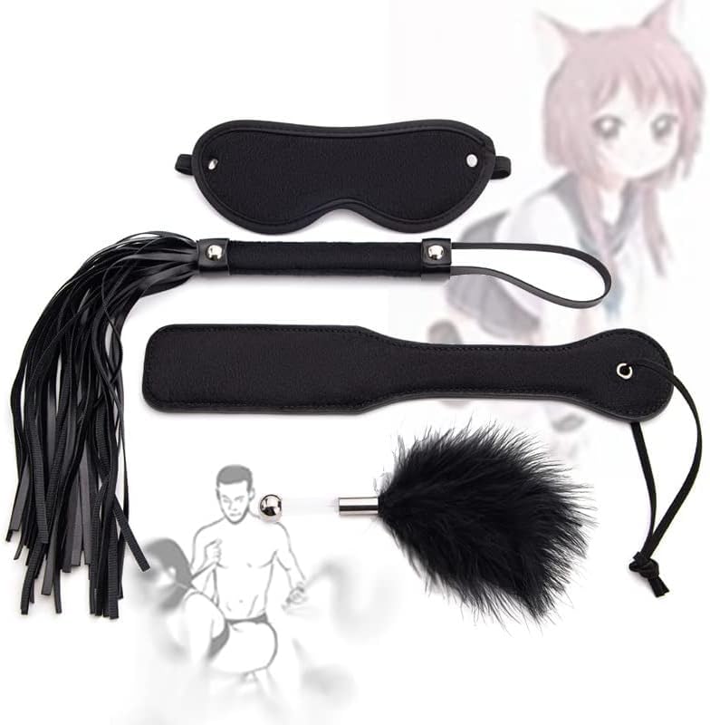Sobeta 4pcs Cravache de Cheval d'équitation en Cuir Fouet avec Bandeau de Yeux en Satin pour...