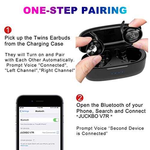 Wireless Earbuds,Bluetooth Headphones 5.0 Deep Bass HiFi Stereo Sound Earphones 16H Playtime with Charging Case and Built in Mic for Sports Running (Black) - Thumbnail 3