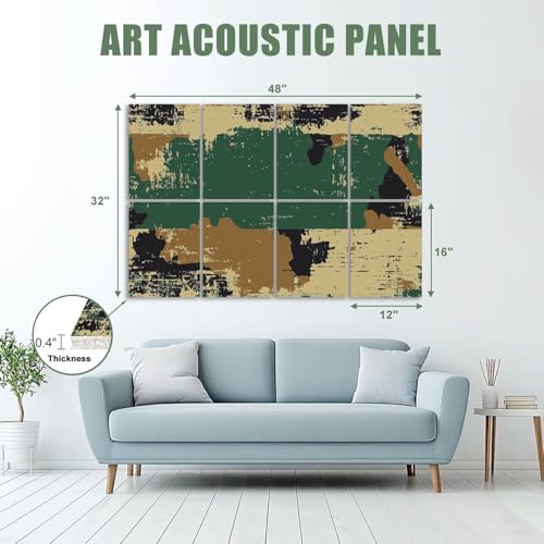 8 Pack Paneles Acústicos Decorativos Absorbentes de Sonido Beige Camuflaje Bosque Patrón Verde con Manchas Negras y Parches Marrones para Estudios de Grabación Oficina 48"x32" miniatura 2