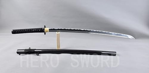 Vista 9 de Katana de acero de aluminio hecha a mano, hoja roma de espiga completa, cuchillo japonés para práctica de espada samurái iaido bushido