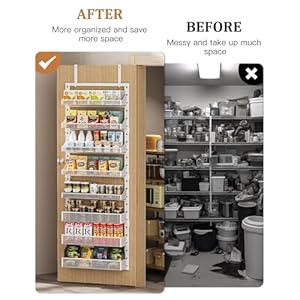 Over the Door Pantry Organizer 8-Tier, Large Metal Door Spice Rack with Adjustable Basket, 2 in 1 Wall Mount or Hanging Heavy-Duty Pantry Door Storage Shelf for Kitchen and Bathroom, White Over the Door Pantry Organizer 8 Tier Large Metal Door Spice Rack with Adjustable Basket 2 in 1 Wall Mount or Hanging Heavy Duty Pantry Door Storage Shelf for Kitchen and Bathroom White