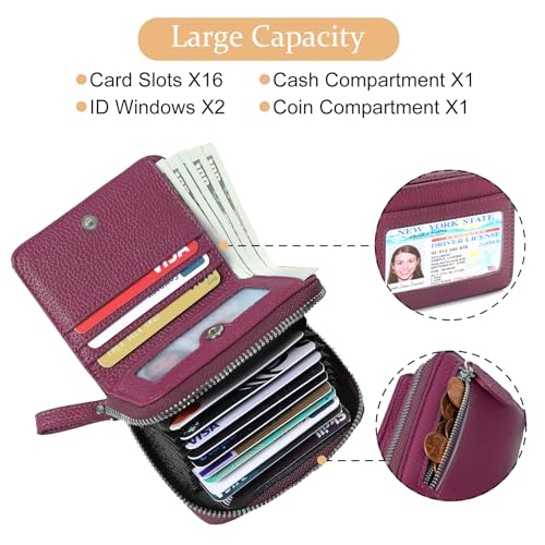 Genuine Wallet Women RFID Blocking Card Holder, Small Leather Womens Wallet with Zipper ID Window Coin Pocket2