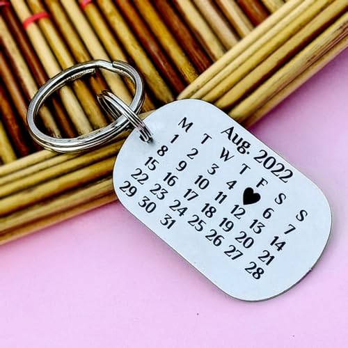 Image of Customized Photo Keychain & Date Engraved Calendar Keychain on Stainless Steel Best Gift For Couple, Bridesmaid, Women, Men And All To Your Loved Ones