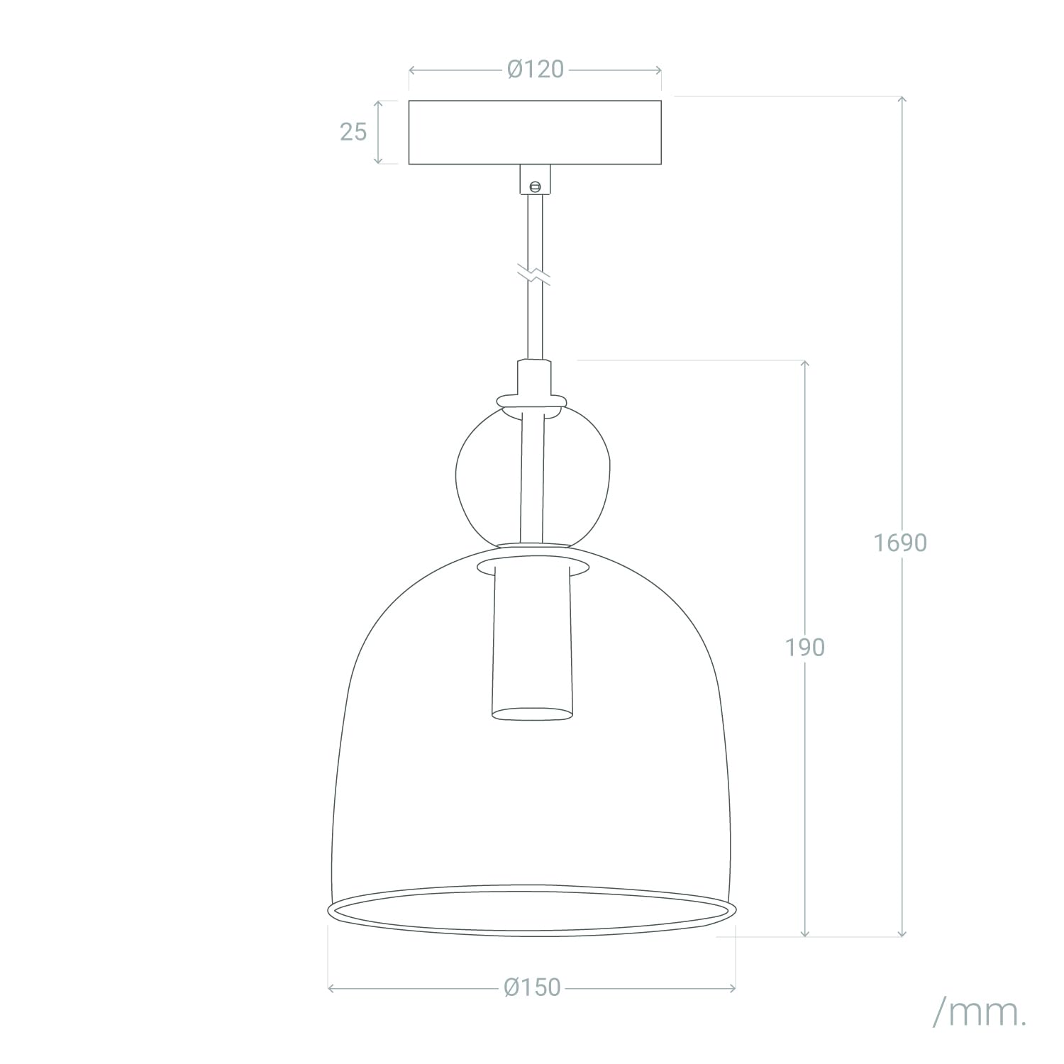 LEDKIA LIGHTING Lampada a Sospensione Metallo e Vetro Mono-Baudelaire Ambra E14