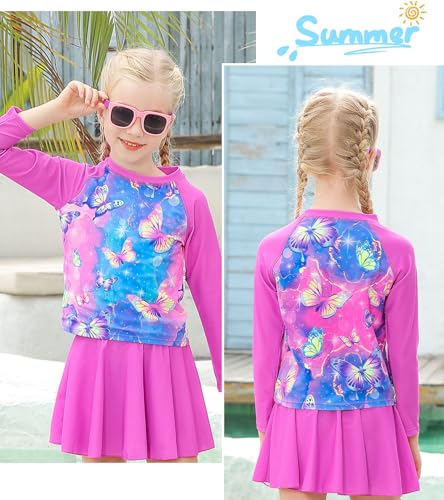 Image of Idgreatim Girls Swimsuit Rash Guard Set Long Sleeve Two Piece Bathing Suit 3-10 Years