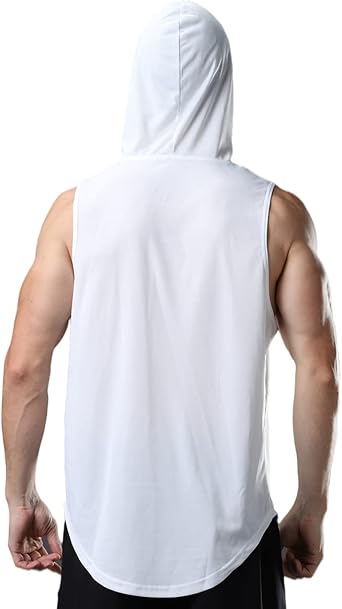 Mens Sleeveless Hoodie Quick Dry Muscle Gym Shirts Workout Hooded Tank Top