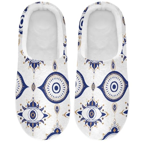 JUNZAN Retro Cartoon Evil Eyes Women Home Cotton Slippers Lightweight Memory Foam Bedroom Slippers for Spa Birthday Presents 6-7