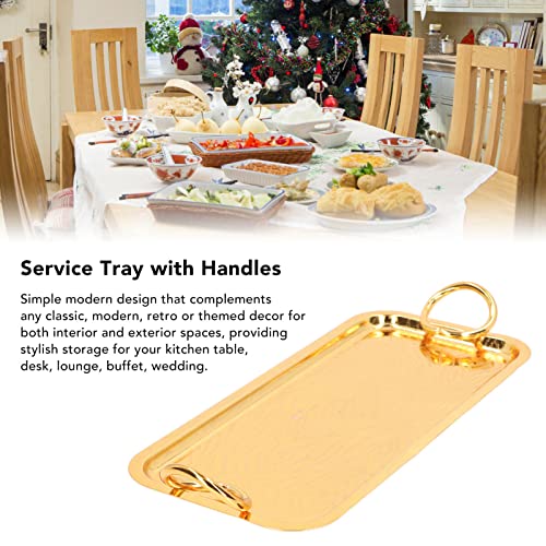 Natudeco Serving Tray Rectangular Tea Cup Tray Gold Storage Fruit Stainless Steel with Round Handle Gold Serving Decorative for Wedding Party Birthday Picnic by Natudeco - Used condition - Image 5