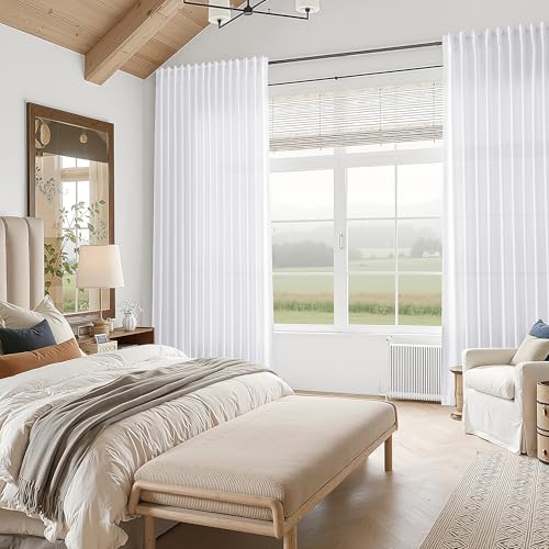 Image of Nanspring Extra Long Linen Curtains 120 Inch for Living Room Snow White