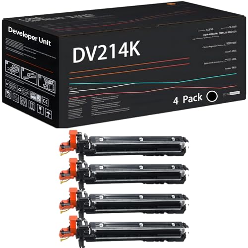 DV214K Developer Unit Compatible for Konica Minolta bizhub C227 bizhub C287 Printers, with Chip, High Yield 44000 Pages, High-Definition Printing (4 Pack Black)