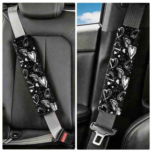 Image of Amooca Soft Auto Seat Belt Cover Seatbelt Cushions Shoulder Pad 2 PCS for a More Comfortable Driving Compatible with All Cars and Backpack Cute Black Heart