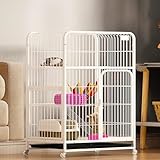 DQQSLQUL Jaula Gatos Robusto Transportin Gato Pequeño Hecho de Metal, Jaula Trampa para Gatos con Ruedas Universales Fácil de Mover 2 Colores 5 Tamaños(White,78 * 55 * 107cm)