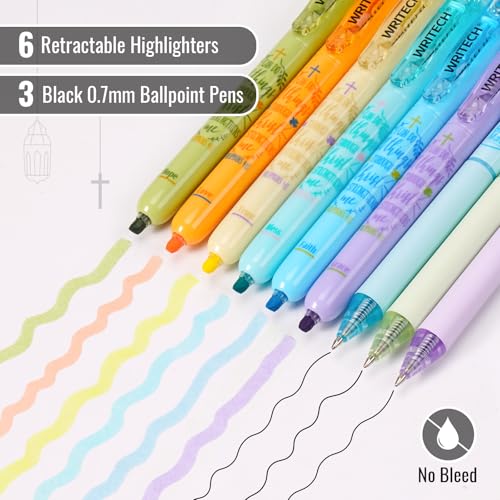 WRITECH Bible Mate Journaling Set: No Bleed Bible Highlighters & 0.7mm Black Ink Ballpoint Pens, Fast-Drying Ink, Pastel Colors Highlighter, Journaling Kit, 9ct - Image 3