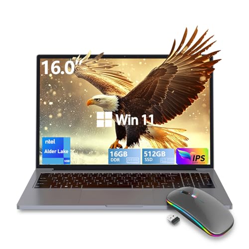 Image of Gaming Laptop,Laptop Computer,16GB DDR4 512GB SSD,16 Inch,with Full Metal Housing,N100CUP(UP to 3.4Ghz),BT,WiFi,3XUSB3.2,Supports Type C Charging,Webcam,5000Mah Battery,Gray