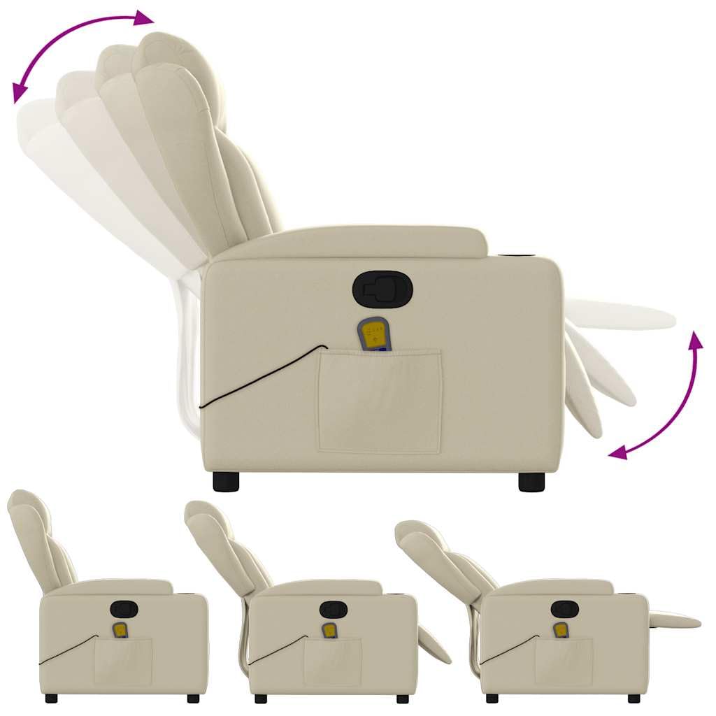vidaXL Fauteuil de Massage Inclinable, Chaise de Relaxation avec Dossier et Repose-Pied Réglables, Siège Électrique de Salon, Moderne, Crème Similicuir