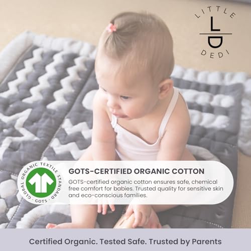 Little Dedi Organic Cotton Baby Play Mat – GOTS Certified 40x40 in Crawling Blanket, Montessori 3D Sensory Design, Reversible Tummy Time Mat, No Loose Threads, Machine Washable - Image 7
