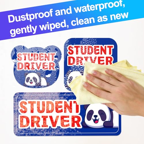 Image of Student Driver Please Be Patient Car Magnet, Blue Panda Cute Shape, Patient with Reflective Magnetic Bumper Sticker Set Detachable, Novice Safety Signs.Set of 3