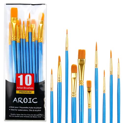 Image of Acrylic Paint Brush Set, 1 Packs / 10 pcs Watercolor Brushes Painting Brush Nylon Hair Brushes for All Purpose Oil Watercolor Painting Artist Professional Kits