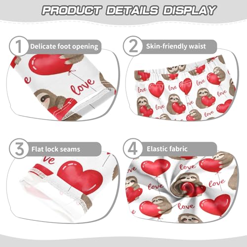 Sloth Love Balloon Pattern Girls Leggings Soft Comfortable Athletic Leggings Dancing Pants for 4-10 Years3