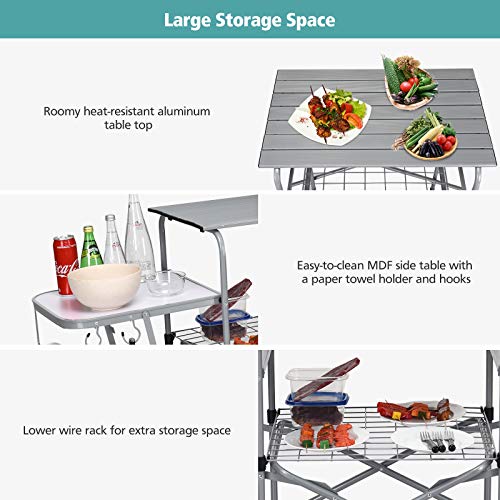Tangkula Mesa Plegable para Parrilla, Mesa de Cocina de Camping de Aluminio con Estación de Cocina, Ganchos, Mesa Portátil para Acampar con Estantes Organizadores y Bolsa de Transporte, Ideal para Picnic, BBQ, Fiesta, Exterior miniatura 6