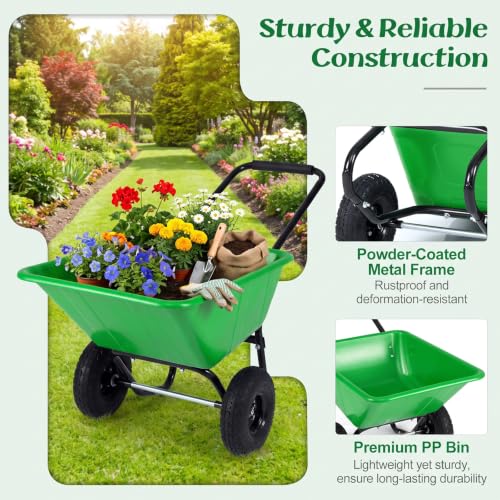 Image of Goplus 2 Wheel Wheelbarrow, 330 LBS Utility Garden Cart (Bright Green)