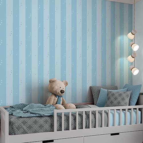 Papel De Parede Adesivo Infantil Listrado Azul Quarto De Menino Star
