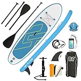 Bifanuo 10.5'x30''x6'' Inflatable Stand Up Paddle Board with SUP Accessories & Backpack. Non-Slip Deck,Wide Stance,Bottom Fin,Double Action Pump and Repair Kit.Youth & Adult Standing Boat(Grey Blue)