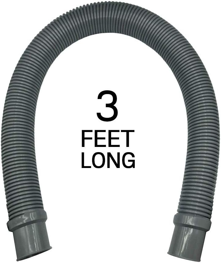 Puri Tech Heavy Duty Above Ground Pool Filter Connection Hose 1.5 Inch Valve x 3' Feet Clamps Included Connects Skimmer to Pump on Concrete Pools or Filter to Return on Above Ground Pools