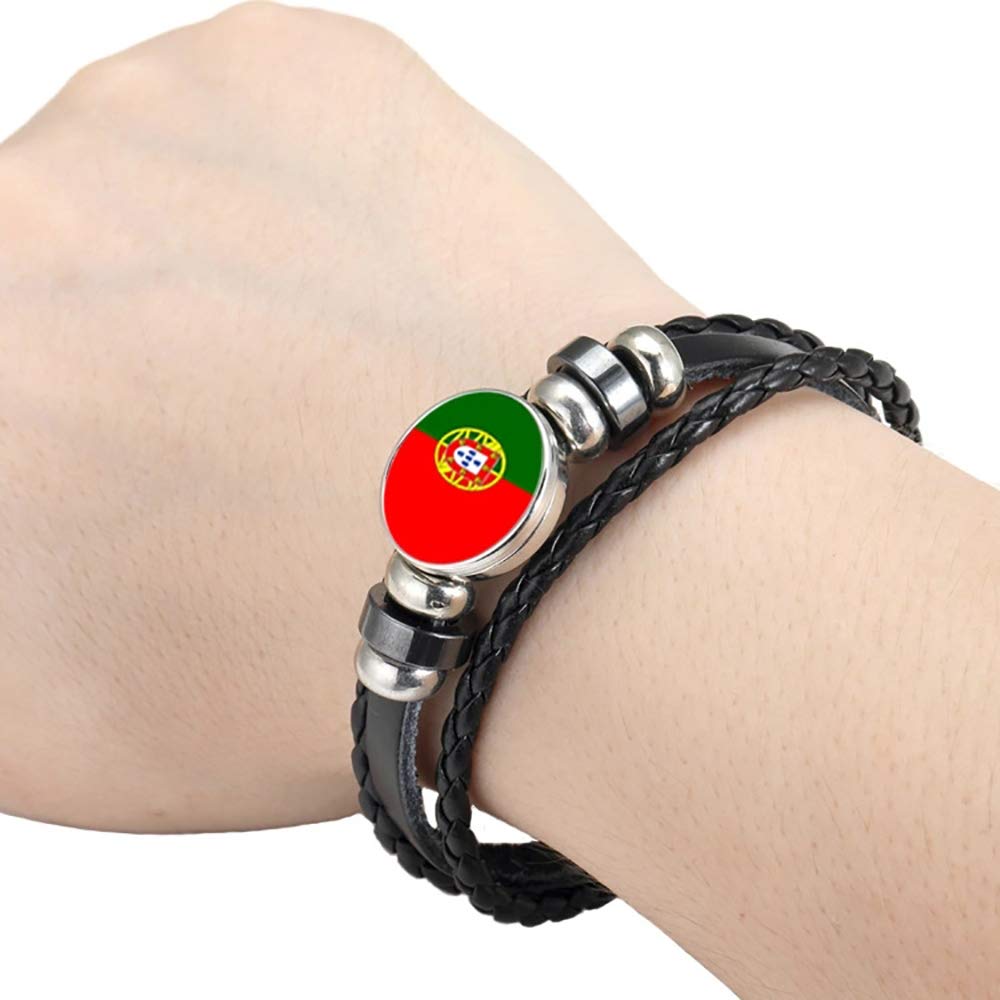 Portugal Flag Braided Bracelet Leather Chain Crystal Wristband Souvenir,Fashion Handmade Bracelet for Man & Woman Special Day's Gift
