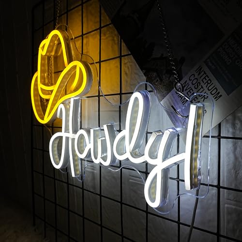 LMSIGNLY Cowboy Hat Neon Sign Howdy Cowboy Neon Signs Cool LED Neon Lights Dimmable Neon Signs USB Powered for Gameroom, Man Cave Beer Bar Cafe Recreation Room(Yellow White) by LMSIGNLY - Used condition - Image 2