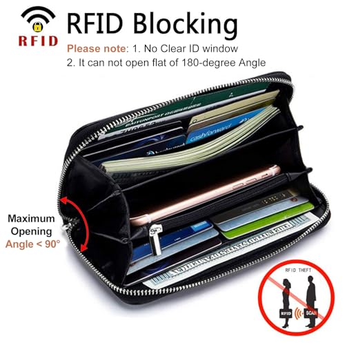 Image of Womens Wallet RFID Blocking Genuine Leather Zip Around Wallet Clutch Wristlet Travel Long Purse for Women
