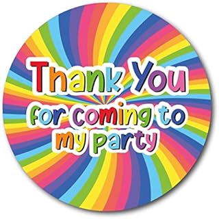 40mm Bright Rainbow "Thank You for Coming to My Party" Round Birthday Stickers (48 x Stickers)