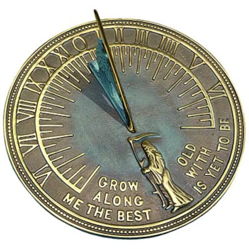 Stonebridge Mall 11.125" Verdigris Brass Father Time Sundial for Outdoors, Garden, Backyard, and Home Decor