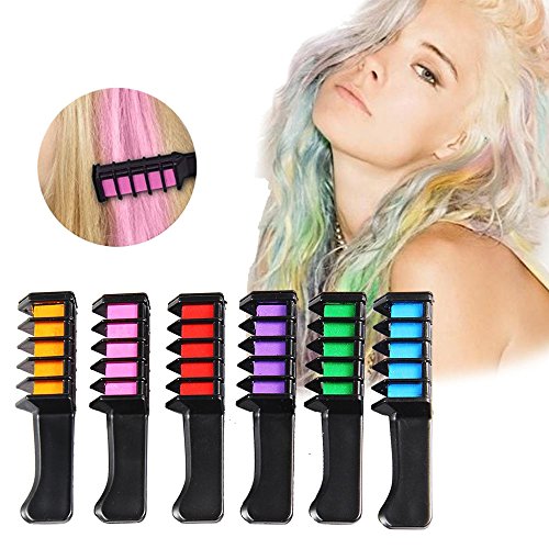 IVYRISE 6PCS Hair Chalk Comb Temporary Color Non-Toxic Hair Coloring Chalk DIY Dye Set for All Ages Girls Teens Adults