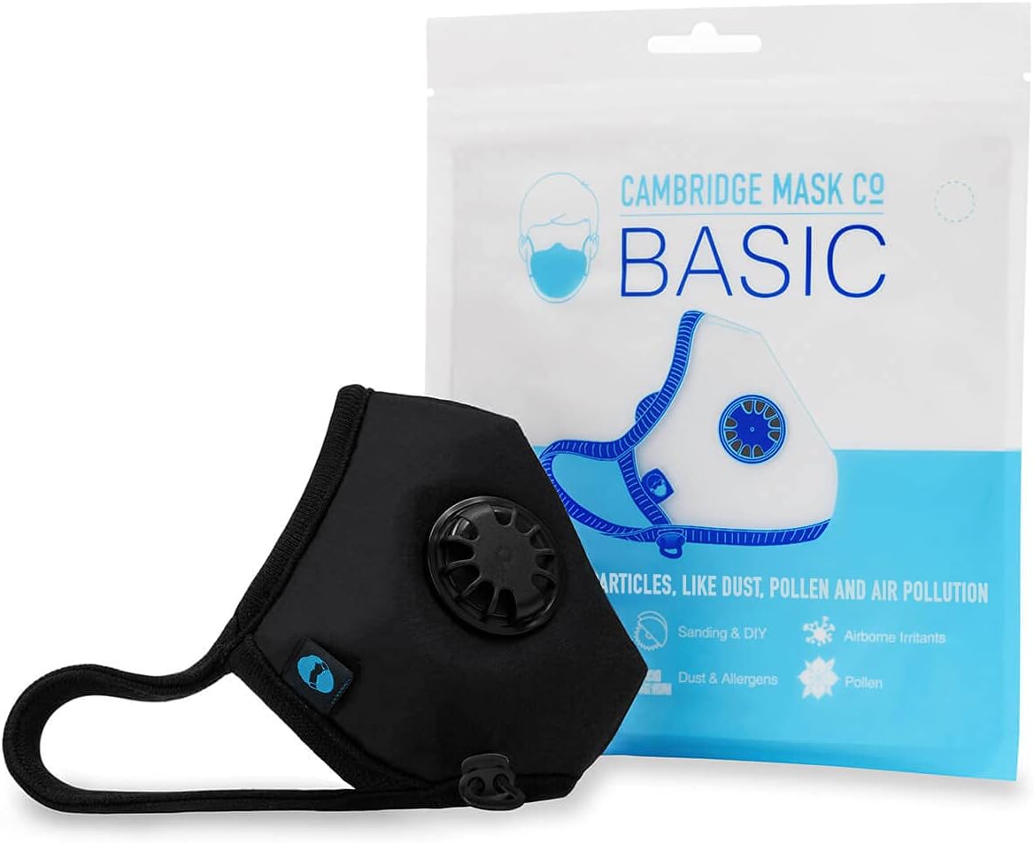 Cambridge Mask Co Basic Drifit Mask Pollution Face Mask for Biking, Cycling, Running Reusable, Washable, Adjustable for Adults and Kids - Black L