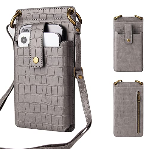 GhrKwiew iPhone XS Max 6,5 Zoll Brieftasche, Premium PU Leder Handytasche mit Kartenhalter Krokodilmuster Umhängetasche Schutzhülle für bis zu 6,7 Zoll Smartphones (Grau) Cover