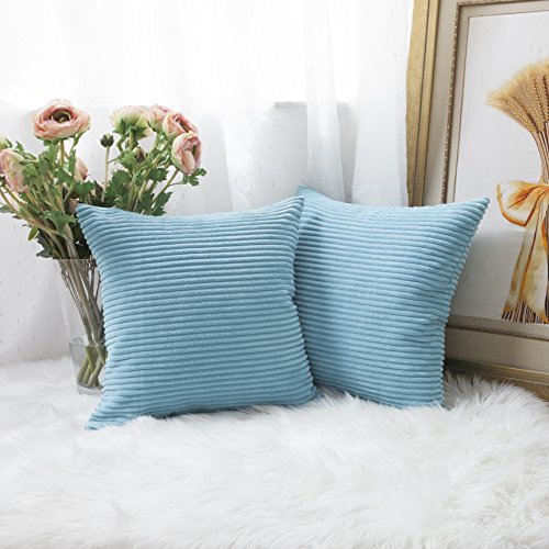 image for Home Brilliant Decorative Pillow Cover Light Blue Soft Velvet Corduroy