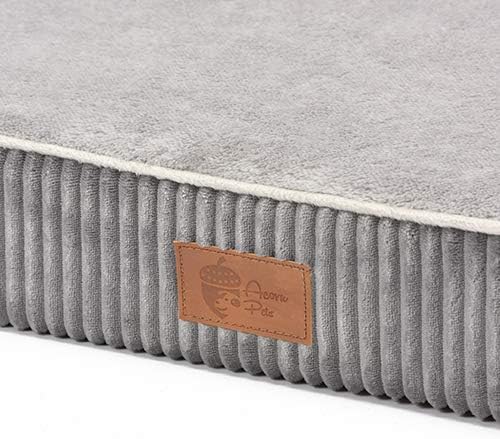 AcornPets® B-1412 Ultimate Extra Large Grey 10 CM Solid Memory Foam Orthopaedic Dog Sofa Bed Fleece 110 x 95 CM For Large Dogs, Premium Corduroy and Smooth Velveteen Fabric, Detachable and Washable