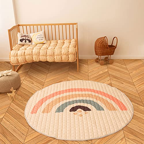 Hakuna Matte Gesteppte Krabbeldecke Baby 150cm, Regenbogen – extra dicke 1,5cm weiche Baby Krabbelmatte – Spielmatte mit rutschfester Unterseite zum Krabbeln, Laufgitter–Maschinenwaschbare Spieldecke
