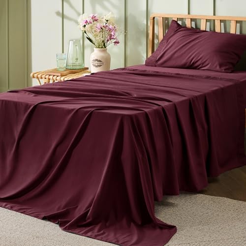Image of Bedsure Twin XL Sheets Dorm Bedding - 3 Pieces Soft Extra Long Twin Sheets, Breathable & Cooling Bed Sheets Set, Oeko Tex, Easy Care Microfiber for Women, Men, Red