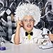 Meirrnyyu 7 Pcs Old Man Mad Scientist Wig Set,Crazy Old Man Costume Wig Set,Dressing up Grandpa Costume for Kids 100th Day of School,Cosplay Party Wig,Hair Nets,Bow Tie,Eyebrows,Mustache,Glasses Set