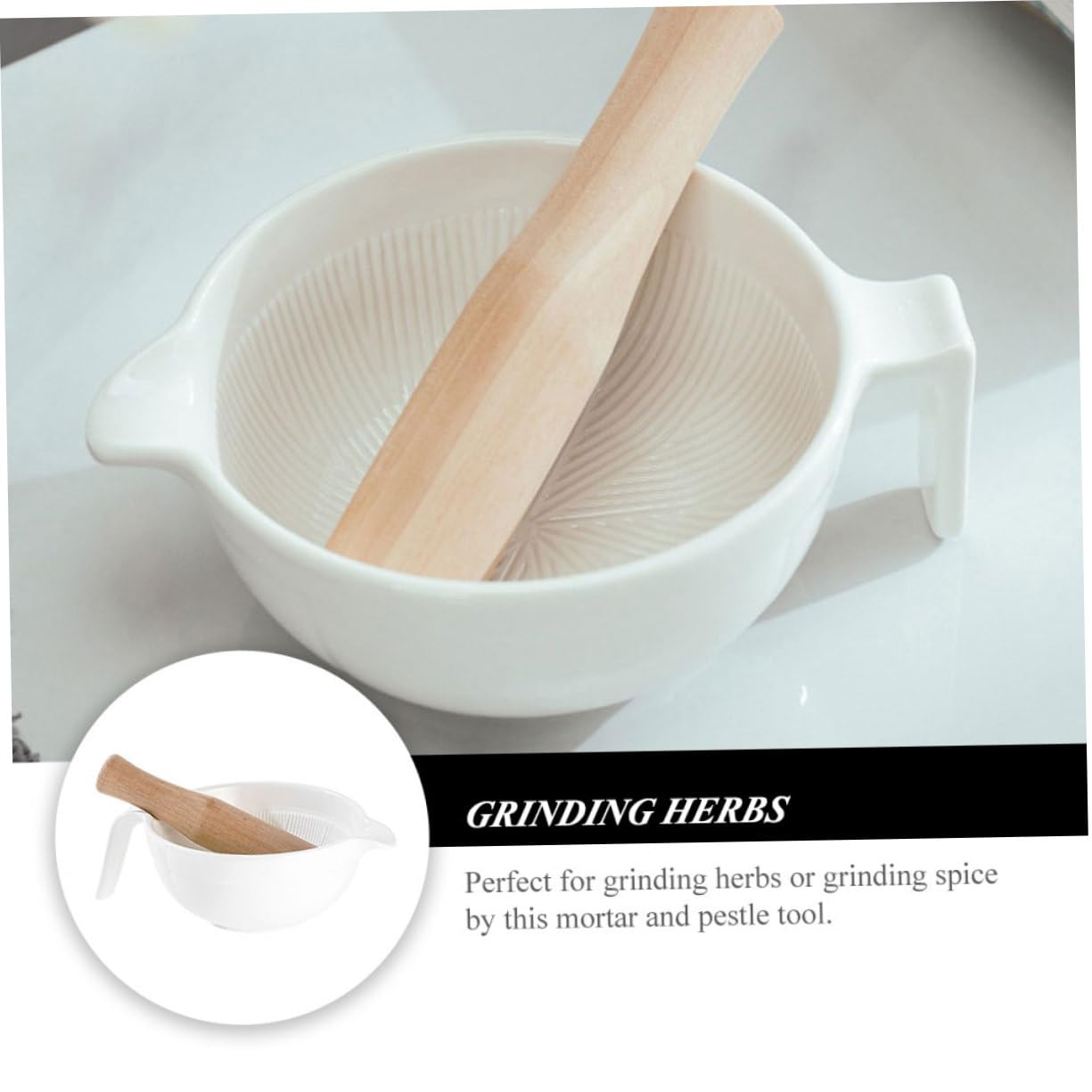 ULTECHNOVO Food Grinding Bowl with Pestle Porcelain Kitchen Mortar for Medicine Grinding Garlic Crushing Fresh Spice Preparation and Homemade Food