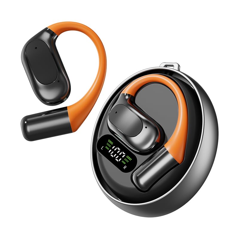 Słuchawki Bluetooth, Bluetooth 5.4, sportowe słuchawki tłumaczeniowe, wodoszczelność IPX5, cyfrowy wyświetlacz LED, typ otwarty, odpowiednie do uprawiania sportu, fitnessu, biegania (czarne)