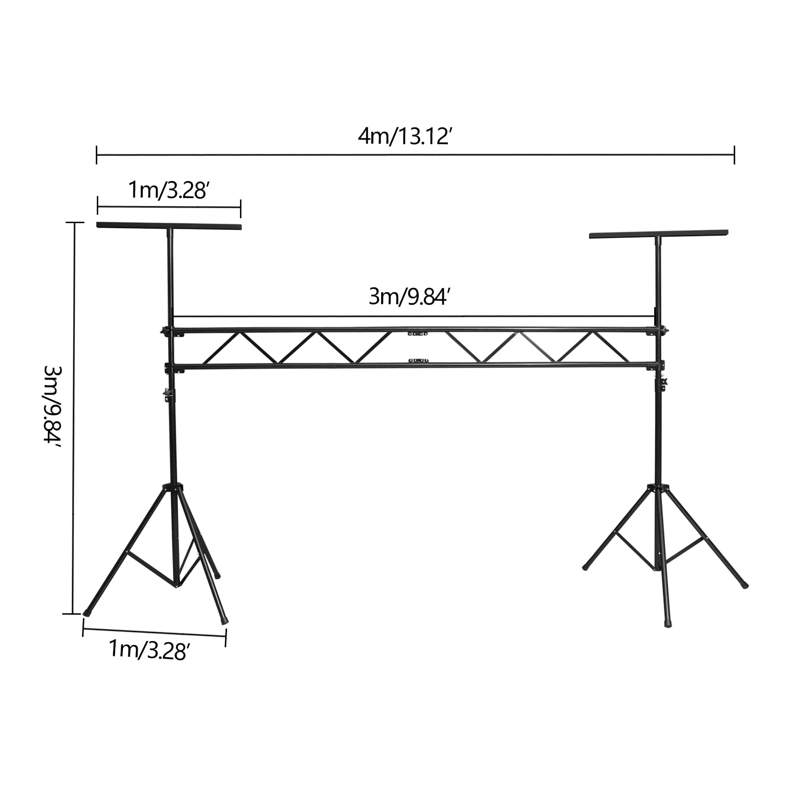 Portable DJ Lighting Truss Stand T-Bar Trussing Stage System Updated Connection Solid And Stable Space-Saving Easy To Install Anti-Slip Rubber Footbeds Safety Locking Pins Knobs Weddings Indoor