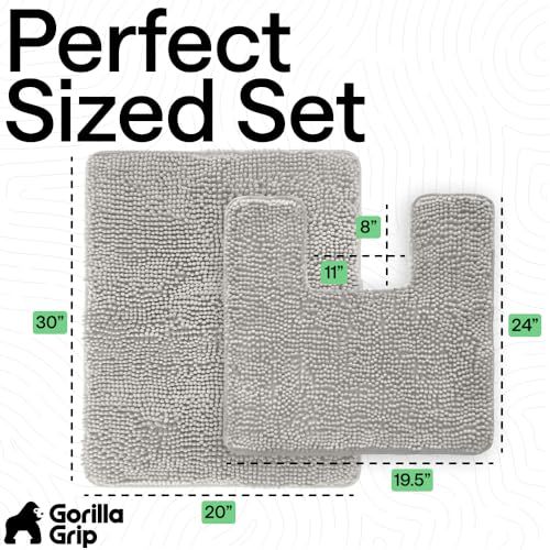 Image of GORILLA GRIP Bathroom Rug Sets, Soft Chenille 2 Piece Area Rugs Set, Toilet Base Mat and 30x20 Carpet, Absorbent Microfiber Washable Mats Dry Quickly, Home Decor and Bath Room Accessories, Light Gray