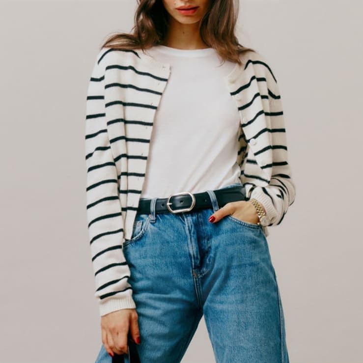 Women Knit Cropped Cardigan Long Sleeve Crewneck Sweater Lightweight Knit Cardigan Casual Fall Going Out Streetwear3