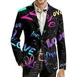 Veste en velours côtelé pour homme - Imprimé multicolore - Costume de carnaval - Motif cœur - Blazer - Coupe ample - Pour fête, loisirs, mariage - Costume tendance, O Noir., XXL